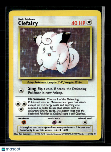 1999 Base Set Clefairy Holo Rare #5/102