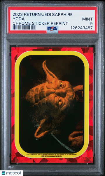 2023 Topps Chrome Sapphire Star Wars ROTJ Chrome Sticker Reprints Yoda PSA 9