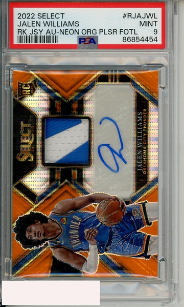 2022 SELECT ROOKIE JERSEY AUTO JALEN WILLIAMS #RJAJWL NEON ORG PLS FOTL PSA 9 RC