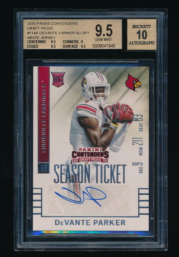 Devante Parker 2015 Contenders DP Season Ticket White Jersey SP AUTO BGS 9.5/10 POP 1