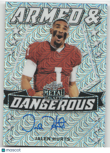 2020 Leaf Metal Draft Armed & Dangerous Jalen Hurts #AD-JH1 Silver Mojo /40
