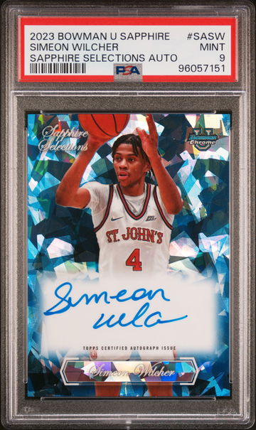2023 Bowman University Chrome Sapphire Sapphire Selections Autographs Simeon Wilcher #SASW /50 PSA 9