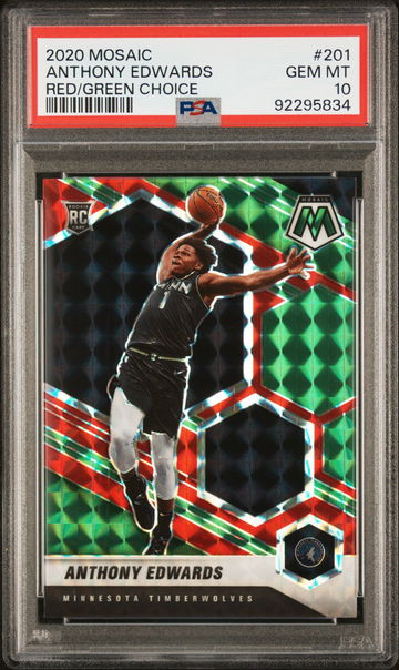 2020 PANINI MOSAIC ANTHONY EDWARDS RED/GREEN CHOICE #201 RC ROOKIE  PSA 10
