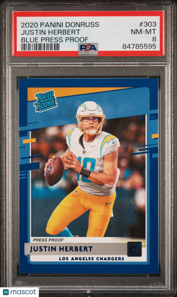 2020 Panini Donruss Justin Herbert #303 Blue Press Proof PSA 8