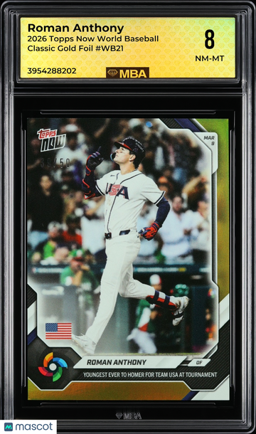 2026 Topps Now World Baseball Classic Roman Anthony #WB21 Gold Foil MBA 8