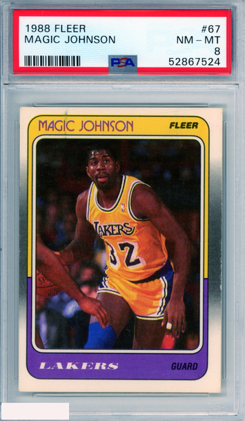 1988 FLEER MAGIC JOHNSON #67 HOF LOS ANGELES LAKERS PSA 8 NM-MT