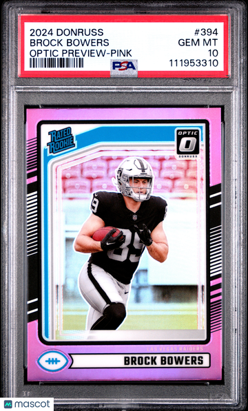 2024 Panini Donruss Brock Bowers #394 Optic Preview Pink PSA 10