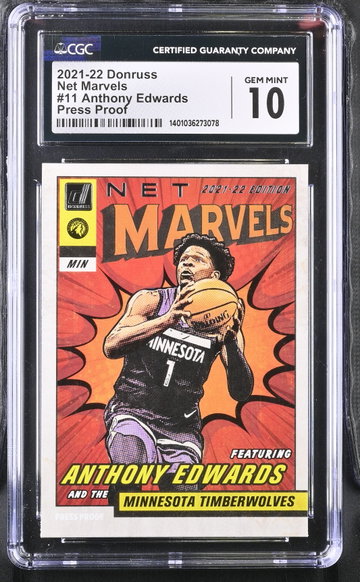 2021-22 DONRUSS ANTHONY EDWARDS DONRUSS NET MARVELS #11 CGC 10 BK.A2.17R