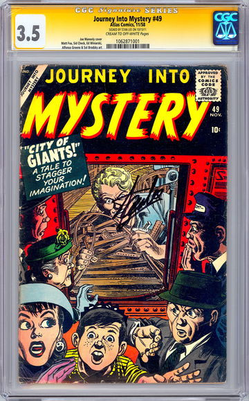 JOURNEY INTO MYSTERY #49 CGC-SS 3.5 SIGNED BY MARVEL LEGEND STAN LEE ATLAS 1958