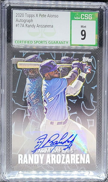 2020 Topps x Pete Alonso #17A Randy Arozarena RC Autograph CSG Mint 9