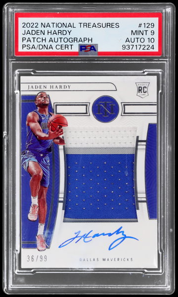 2022 National Treasures Jaden Hardy Rookie Patch Autograph PSA 9 RC AUTO