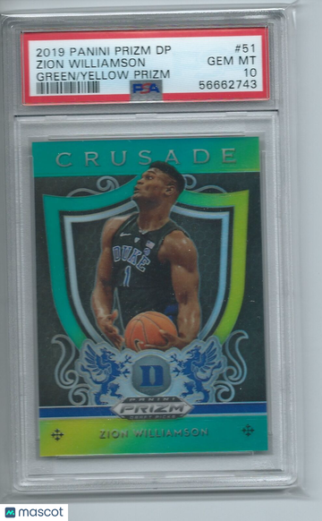 2019 Panini Prizm Draft Picks Zion Williamson #51 Green Yellow PSA 10