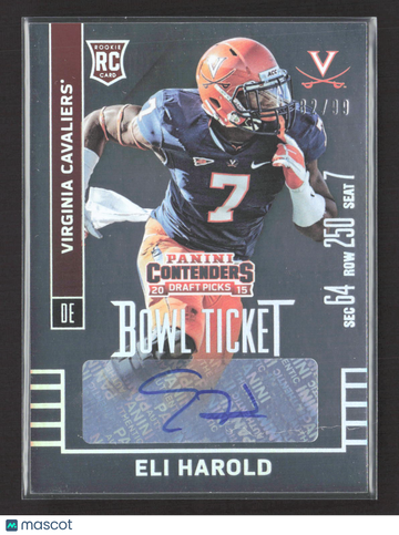2015 Panini Contenders Draft Picks Eli Harold #186 Bowl Ticket 82/99 RC Auto