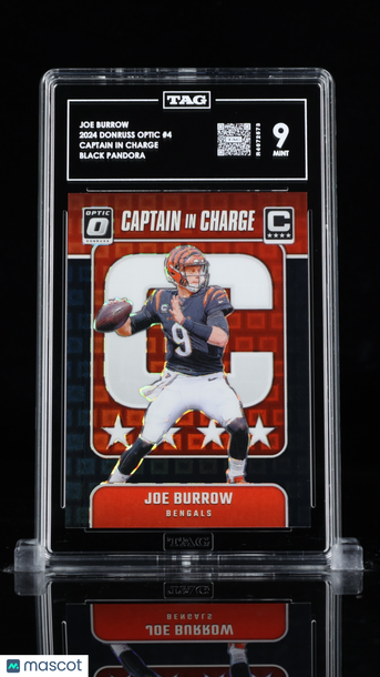 2024 Donruss Optic Captain in Charge Joe Burrow #4 Black Pandora /25 Short Print TAG 9