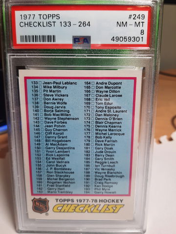 1977 Topps Hockey #249 PSA 8 Checklist Centered 