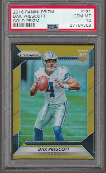 PSA 10 Dak Prescott 2016 Panini Prizm #231 Gold Prizm serial # 1 of /10 RC Rookie Dallas Cowboys