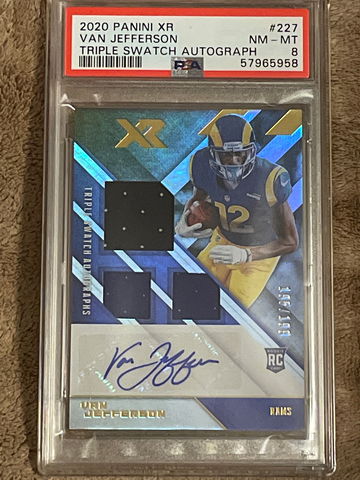 2020 Panini XR Van Jefferson Triple Swatch Auto PSA Nm-MT 8