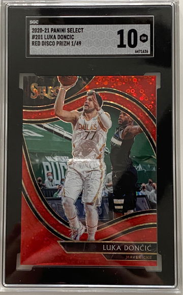 2020 Select Luka Doncic #201 Courtside Red Disco Prizm 1/49 SSP SGC 10 Mavs