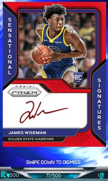 Panini Dunk 2020 Prizm Sensational Signatures Red James Wiseman #77