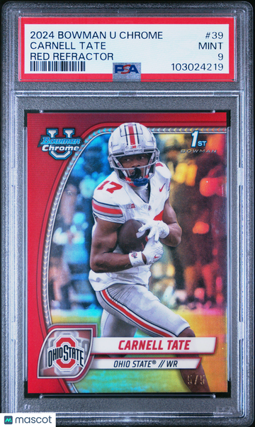 2024 Bowman University Chrome Carnell Tate #39 Red Refractor PSA 9