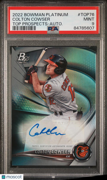 2022 Bowman Platinum Top Prospects Colton Cowser #TOP76 Top Prospects Autograph PSA 9