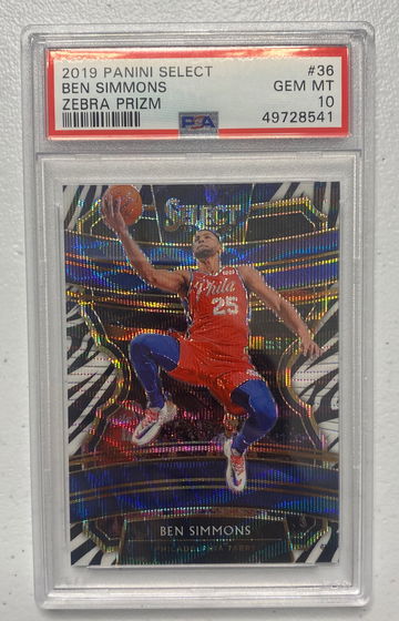 2019 Panini Select Concourse Zebra Prizm #36 Ben Simmons PSA 10