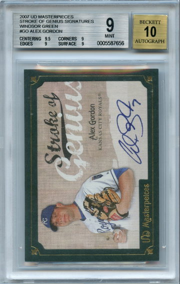 2007 UD Masterpieces Stroke of Genius Windsor Green Alex Gordon 1 of 1 Autograph BGS 9