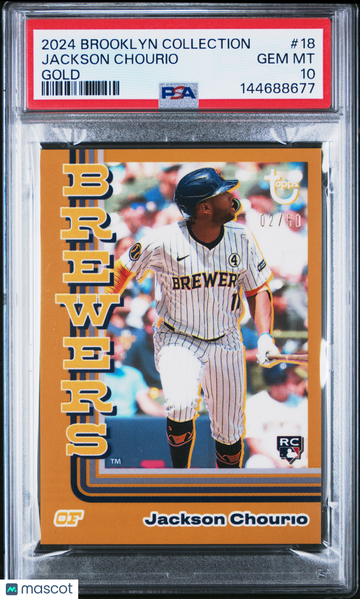 2024 Topps Brooklyn Collection Jackson Chourio #18 Gold /50 Parallel/Variety Rookie PSA 10