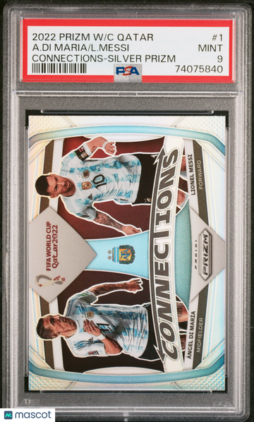 2022 Panini Prizm World Cup Qatar Connections A. DI Maria L. Messi #1 Silver PSA 9