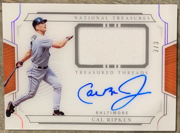 2019 Panini National Treasures Threads Cal Ripken Jr AUTO 3/3