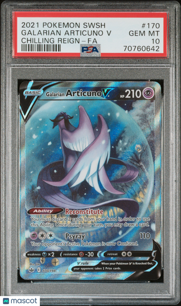 2021 Pokemon Sword & Shield Chilling Reign Galarian Articuno V Chilling Reign-Fa PSA 10 #170