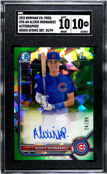 2022 BOWMAN ALEXIS HERNANDEZ CHROME AUTO. GREEN ATOMIC REF. #CPA-AH SGC 10