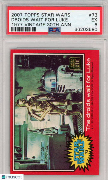 2007 Topps Star Wars 1977 Vintage 30th Anniversary Stamped Card Droids Wait For Luke #73 PSA 5