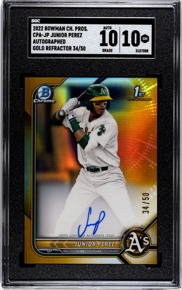 2022 Bowman Chrome Junior Perez 1st Auto Gold Refractor numbered 34/50