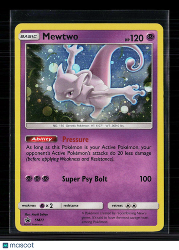 Pokemon Mewtwo Trading Card 2017 Sun & Moon Holo Black Star Promo SM77