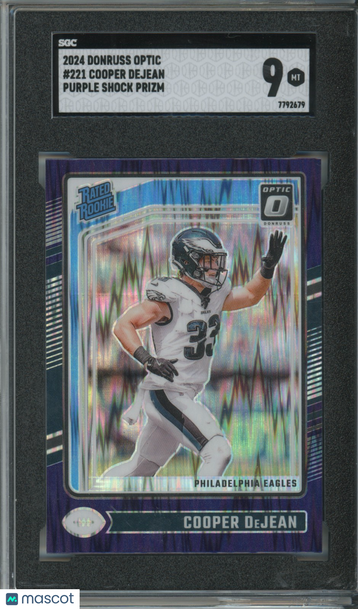 2024 Panini Donruss Optic Cooper Dejean #221 Purple Shock Prizm Parallel/Variety Rookie Base Set SGC 9