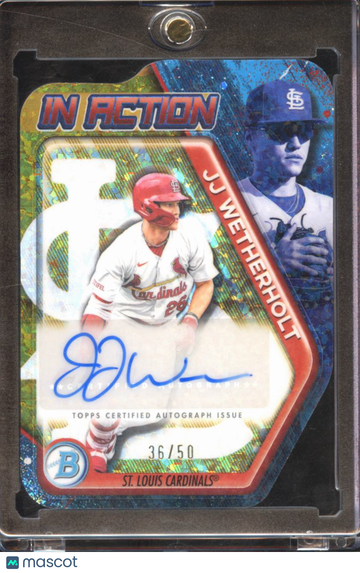 JJ Wetherholt 2025 Bowman Draft In Action Auto Blue Refractor /50 St. Louis Cardinals