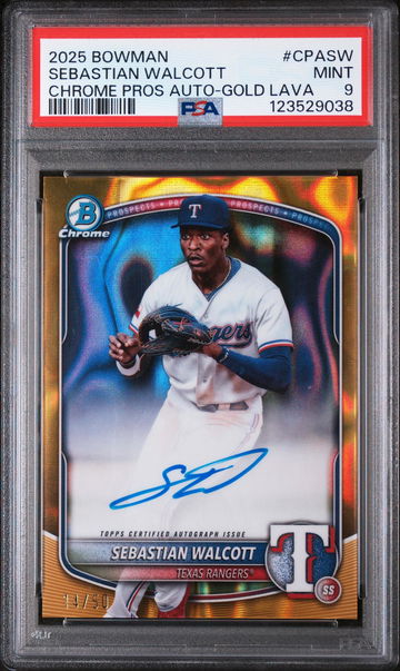 2025 Bowman Chrome Prospect Autograph Gold Lava Sebastian Walcott #CPASW /50 PSA 9