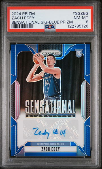 2024 Panini Prizm Sensational Sig Blue Prizm Zach Edey #SSZEG RC Auto /149 PSA 8