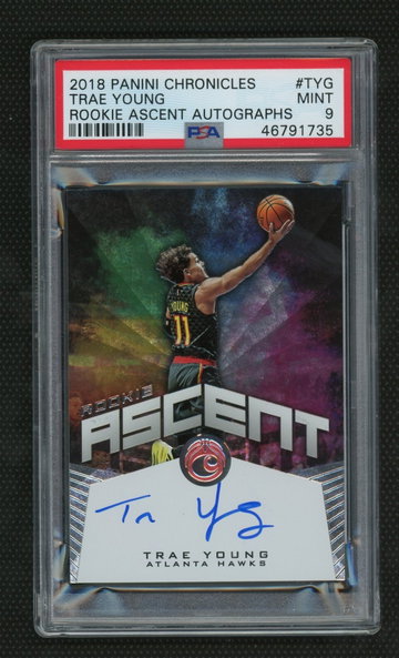 Trae Young 2018 Panini Chronicles Rookie Ascent Auto PSA 9