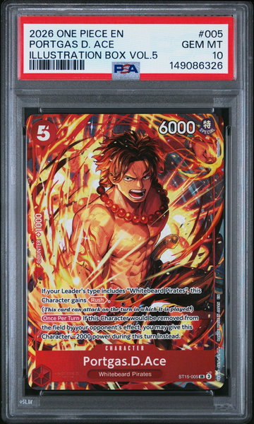 2026 One Piece Promo Illustration Box Volume 5 Portgas D. Ace #005 PSA 10
