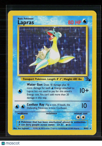 1999 Fossil Lapras Holo Rare #10/62