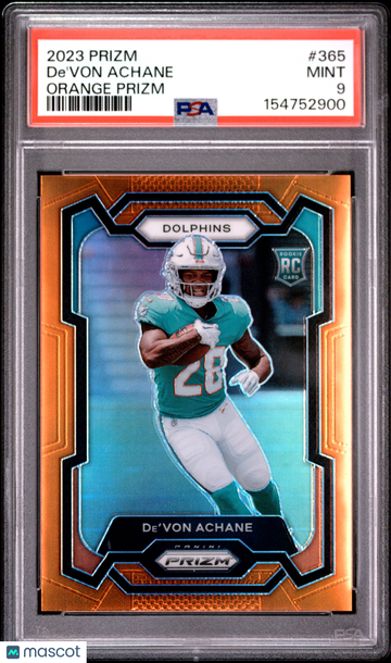2023 Panini Prizm De'von Achane #365 Orange PSA 9