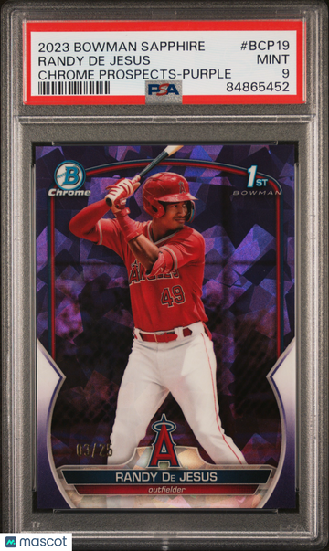 2023 Bowman Sapphire Edition Chrome Prospects Randy De Jesus #BCP19 Purple /25 PSA 9