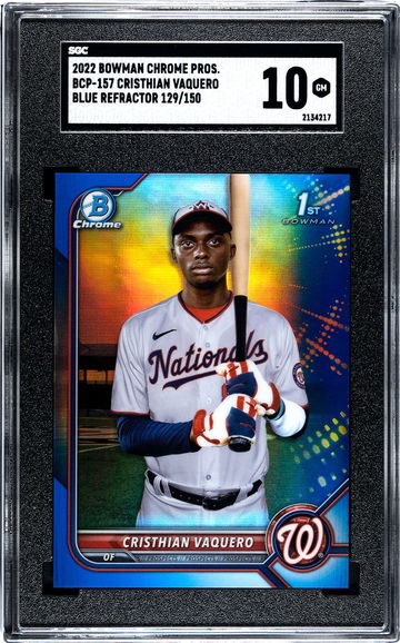 2022 Bowman Chrome CRISTHIAN VAQUERO 1st True Blue Refractor /150 SGC 10