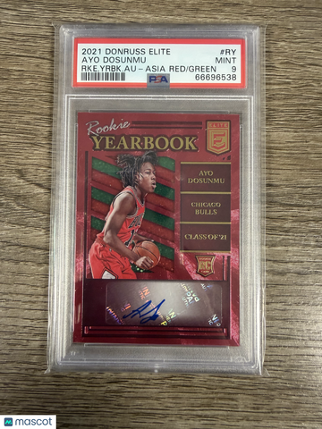 2021 Panini Donruss Elite Rookie Yearbook Autographs Ayo Dosunmu #RY RKE. Yrbk. Au Asia Red Green PSA 9