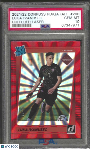 2021 Panini Donruss Road To Qatar Luka Ivanusec #200 Holo Red Laser PSA 10
