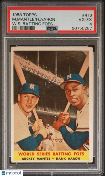 1958 Topps H. Aaron M. Mantle #418 W. S. Batting Foes PSA 4