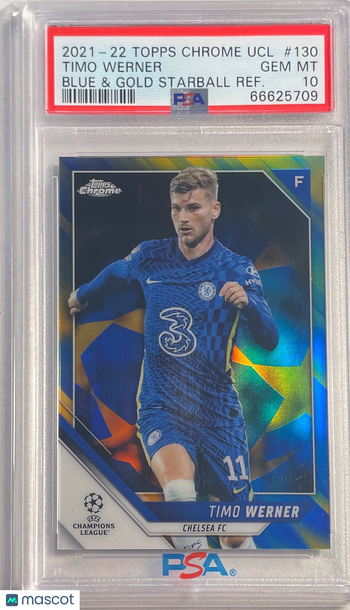 2021 Topps Chrome UEFA Champions League Timo Werner #130 Blue & Gold Starball Refractor PSA 10