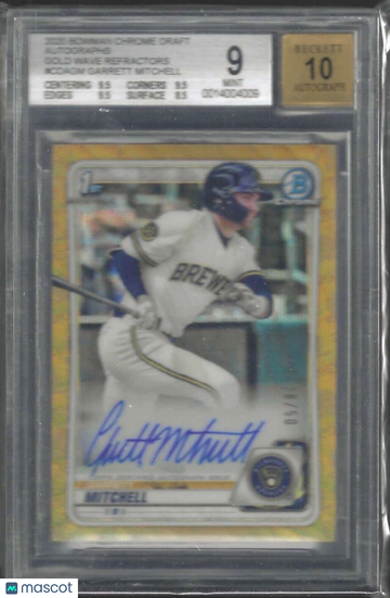 2020 Bowman Chrome Draft Autographs Gold Wave Refractors Garrett Mitchell #CDAGM BGS 9 Auto 10